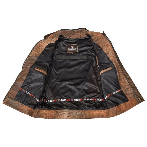 RIDERACT® Mens Motorcycle Vest Biker Leather Vest With CE Armors And YKK® Zipper